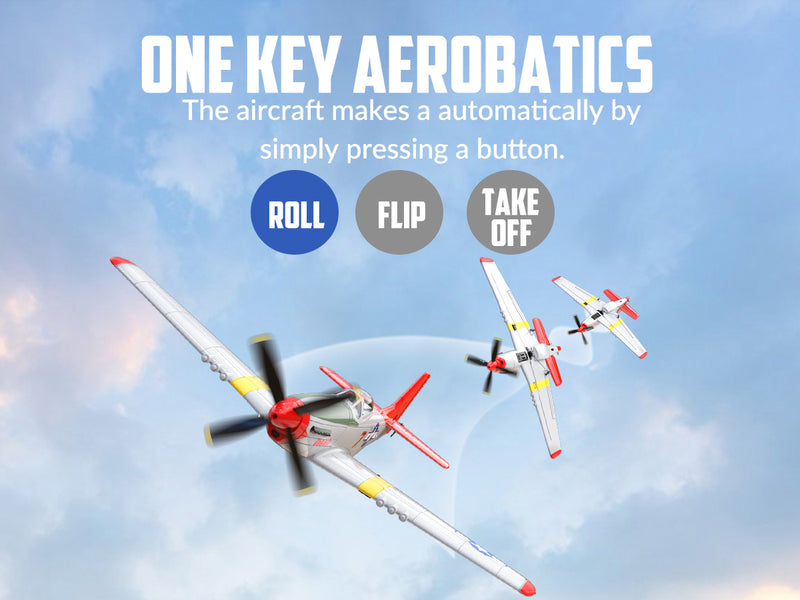 VOLANTEXRC Mustang P51 Easy Fly Warbird Remote Control Airplane for Beginners Xpilot Gyro Stabilizer (Red)