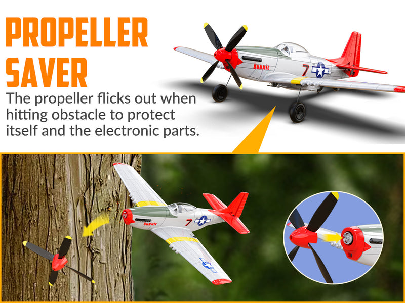 VOLANTEXRC Mustang P51 Easy Fly Warbird Remote Control Airplane for Beginners Xpilot Gyro Stabilizer (Red)