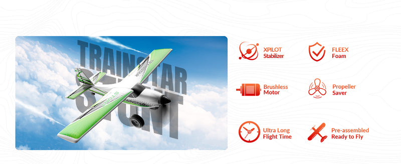 RC Foam Airplane Trainstar Stunt 500mm Wingspan RTF with 2.4GHz Brushless Motor and Gyro (Green)