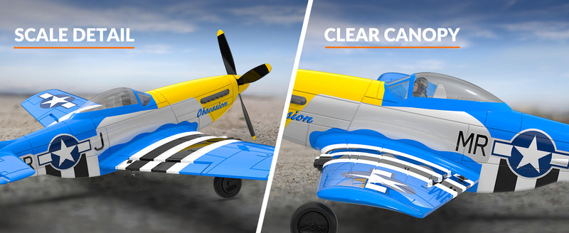 VOLANTEXRC 4-CH Airplanes P51 Mustang WWII Remote Control Airplane for Beginners with Xpilot Stabilization System (Blue)
