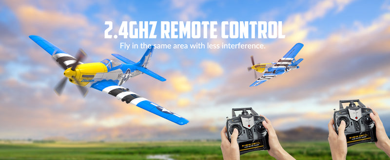 VOLANTEXRC 4-CH Airplanes P51 Mustang WWII Remote Control Airplane for Beginners with Xpilot Stabilization System (Blue)