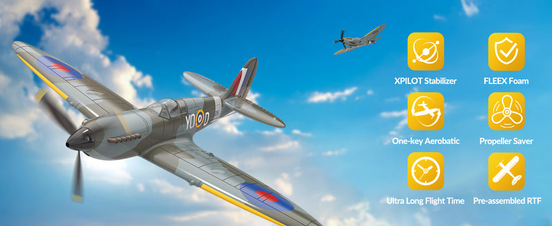 VOLANTEXRC Spitfire Scale Warbird RC Airplane for Beginners with Xpilot Stabilization System