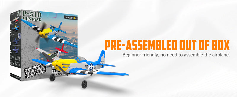 VOLANTEXRC 4-CH Airplanes P51 Mustang WWII Remote Control Airplane for Beginners with Xpilot Stabilization System (Blue)