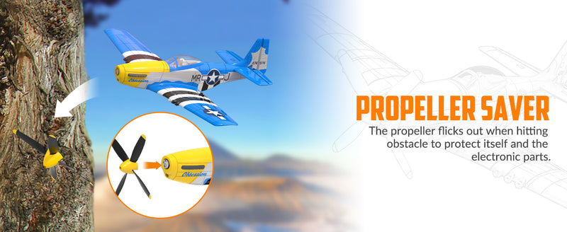 VOLANTEXRC 4-CH Airplanes P51 Mustang WWII Remote Control Airplane for Beginners with Xpilot Stabilization System (Blue)