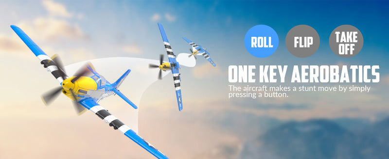 VOLANTEXRC 4-CH Airplanes P51 Mustang WWII Remote Control Airplane for Beginners with Xpilot Stabilization System (Blue)