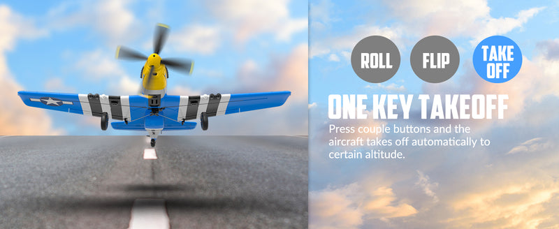 VOLANTEXRC 4-CH Airplanes P51 Mustang WWII Remote Control Airplane for Beginners with Xpilot Stabilization System (Blue)