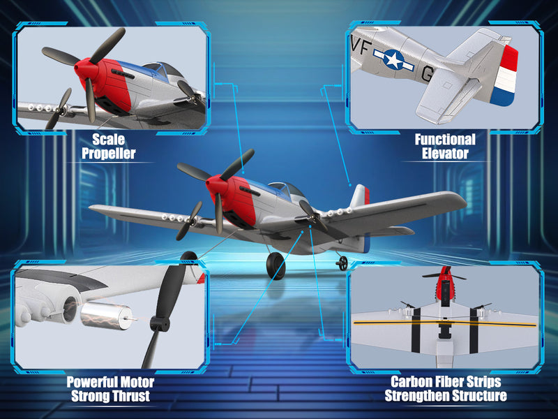 VOLANTEXRC 3-CH Airplanes P51 Mustang WWII Remote Control Airplane for Beginners with Gyro Stabilization System