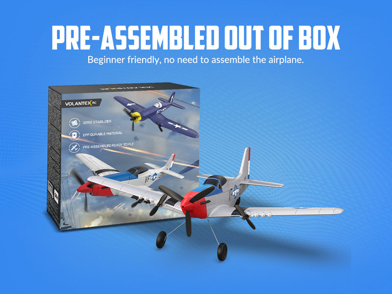 VOLANTEXRC 3-CH Airplanes P51 Mustang WWII Remote Control Airplane for Beginners with Gyro Stabilization System