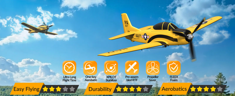 VOLANTEXRC T28 Trojan 4ch RC Trainer Airplane for Beginners with Xpilot Stabilization System (Yellow)