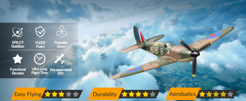 VOLANTEXRC Spitfire 4ch Remote Control Airplane for Beginners with Xpilot Stabilization System