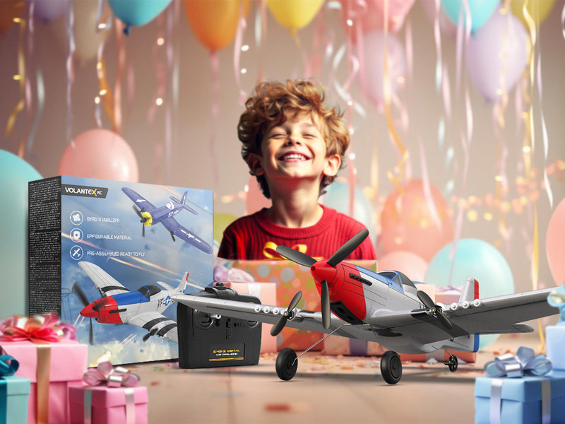 VOLANTEXRC 3-CH Airplanes P51 Mustang WWII Remote Control Airplane for Beginners with Gyro Stabilization System