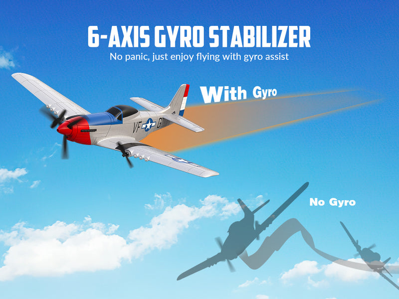 VOLANTEXRC 3-CH Airplanes P51 Mustang WWII Remote Control Airplane for Beginners with Gyro Stabilization System