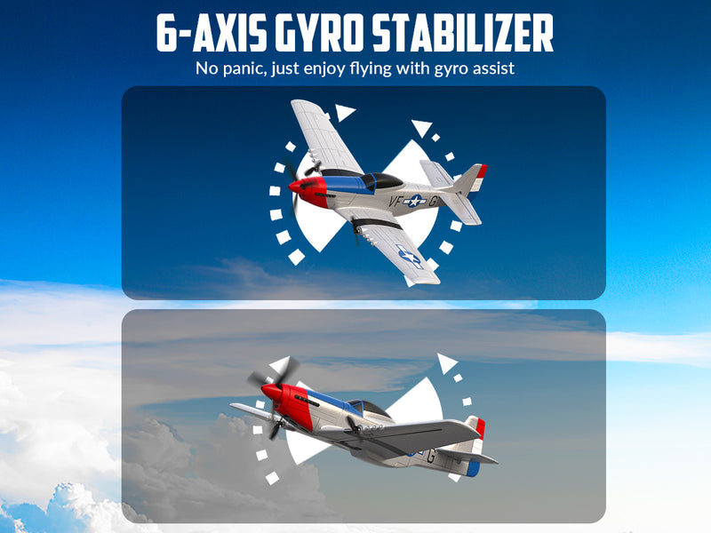 VOLANTEXRC 3-CH Airplanes P51 Mustang WWII Remote Control Airplane for Beginners with Gyro Stabilization System