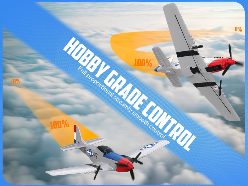 VOLANTEXRC 3-CH Airplanes P51 Mustang WWII Remote Control Airplane for Beginners with Gyro Stabilization System