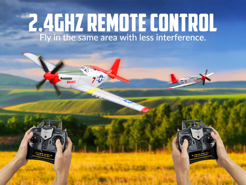 VOLANTEXRC Mustang P51 Easy Fly Warbird Remote Control Airplane for Beginners Xpilot Gyro Stabilizer (Red)