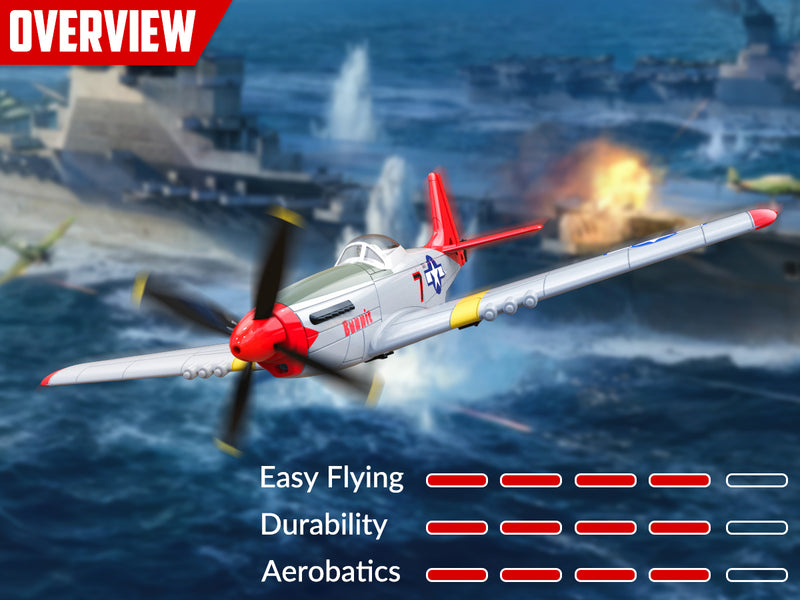 VOLANTEXRC Mustang P51 Easy Fly Warbird Remote Control Airplane for Beginners Xpilot Gyro Stabilizer (Red)