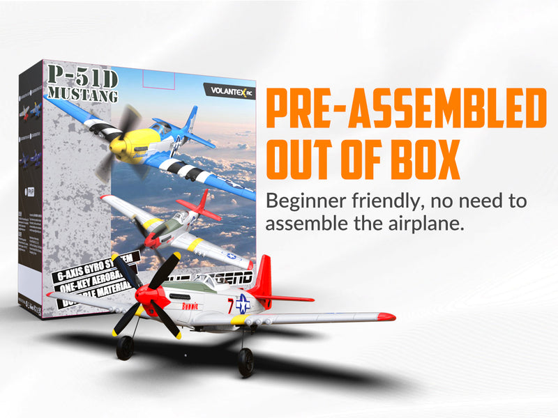 VOLANTEXRC Mustang P51 Easy Fly Warbird Remote Control Airplane for Beginners Xpilot Gyro Stabilizer (Red)