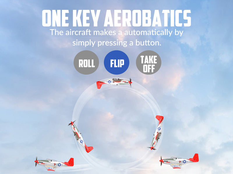 VOLANTEXRC Mustang P51 Easy Fly Warbird Remote Control Airplane for Beginners Xpilot Gyro Stabilizer (Red)