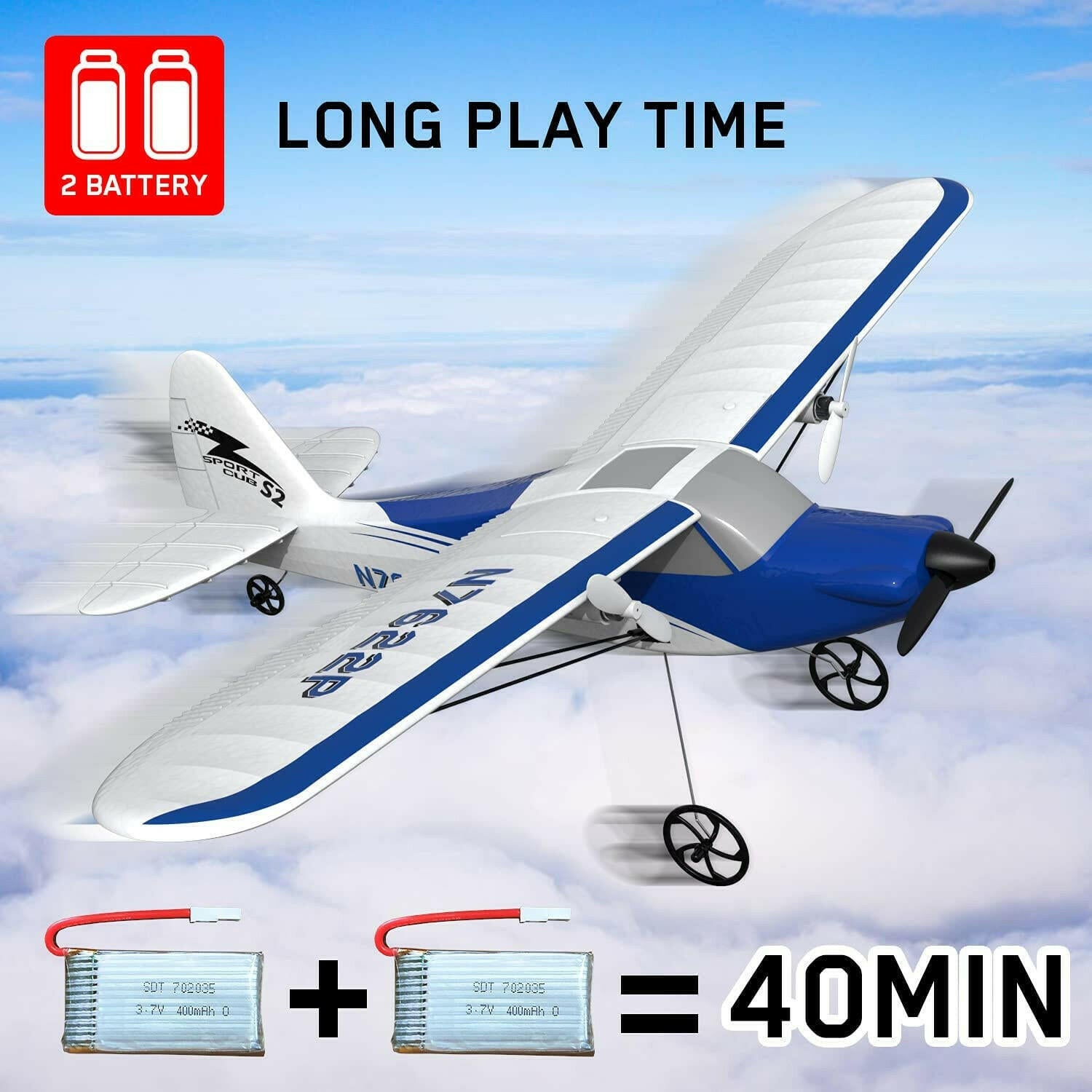 VOLANTEXRC Sport Cub S2 RC Plane with Gyro Stabilization System Ready to Fly for Beginners 2-CH Remote Control Airplane RTF (762-2) - EXHOBBY