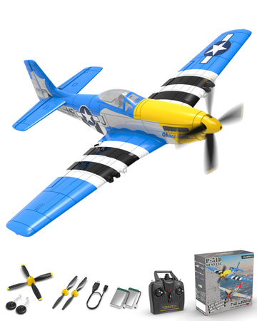 VOLANTEXRC 4-CH Airplanes P51 Mustang WWII Remote Control Airplane for Beginners with Xpilot Stabilization System （Blue）