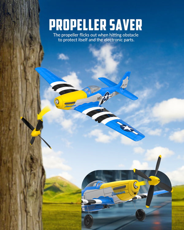VOLANTEXRC 4-CH Airplanes P51 Mustang WWII Remote Control Airplane for Beginners with Xpilot Stabilization System （Blue）