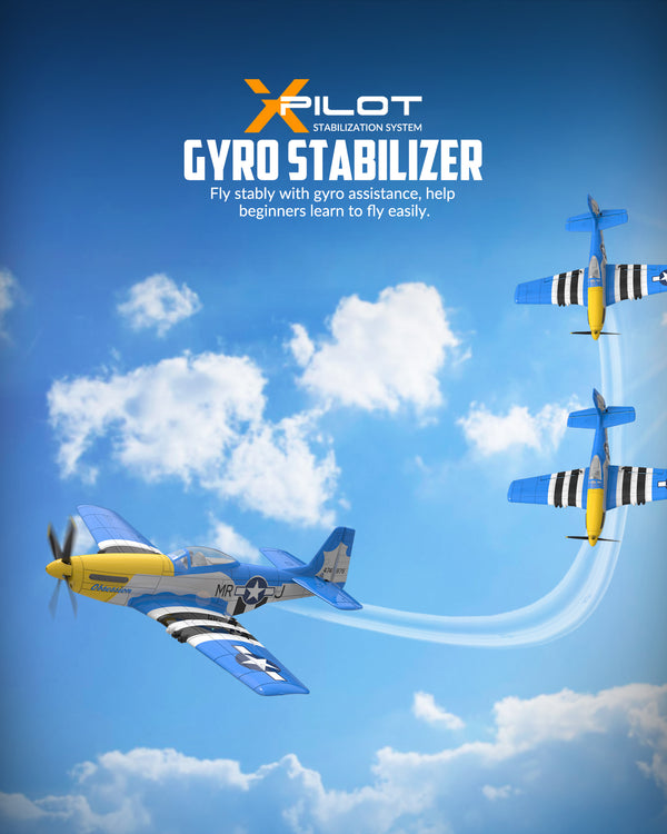 VOLANTEXRC 4-CH Airplanes P51 Mustang WWII Remote Control Airplane for Beginners with Xpilot Stabilization System （Blue）