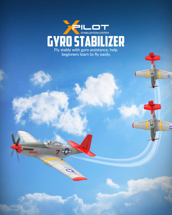 VOLANTEXRC Mustang P51 Easy Fly Warbird Remote Control Airplane for Beginners Xpilot Gyro Stabilizer （Red）