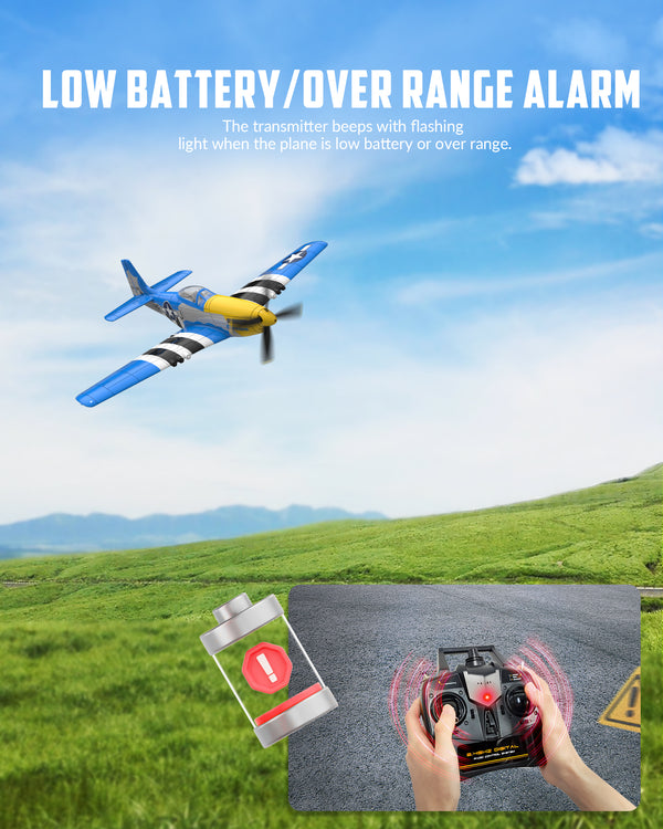 VOLANTEXRC 4-CH Airplanes P51 Mustang WWII Remote Control Airplane for Beginners with Xpilot Stabilization System （Blue）