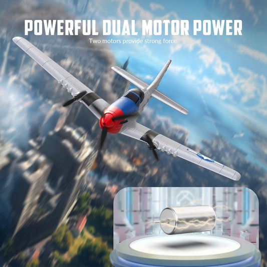 VOLANTEXRC 3-CH Airplanes P51 Mustang WWII Remote Control Airplane for Beginners with Gyro Stabilization System