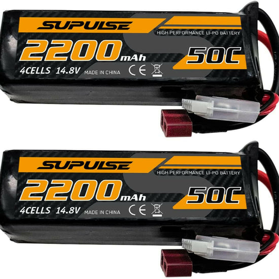 SUPULSE 2pcs 14.8V 4S 2200mAh 50C Lipo Battery with T Plug - EXHOBBY