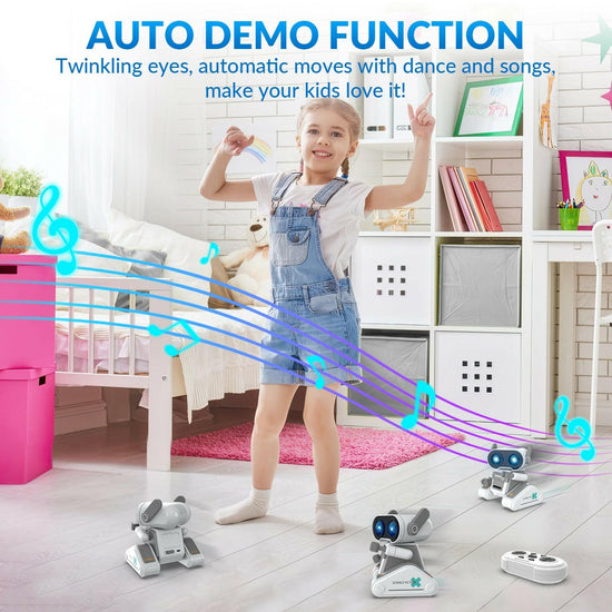 STEMTRON Rechargeable RC Robot Toys with Auto Demo, Dance Moves, Music for Kids (Grey) EXHOBBY Dealer.