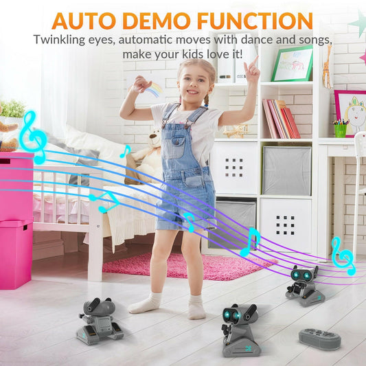 STEMTRON Rechargeable RC Robot Toys with Auto Demo, Dance Moves, Music for Kids (Black) EXHOBBY Dealer.