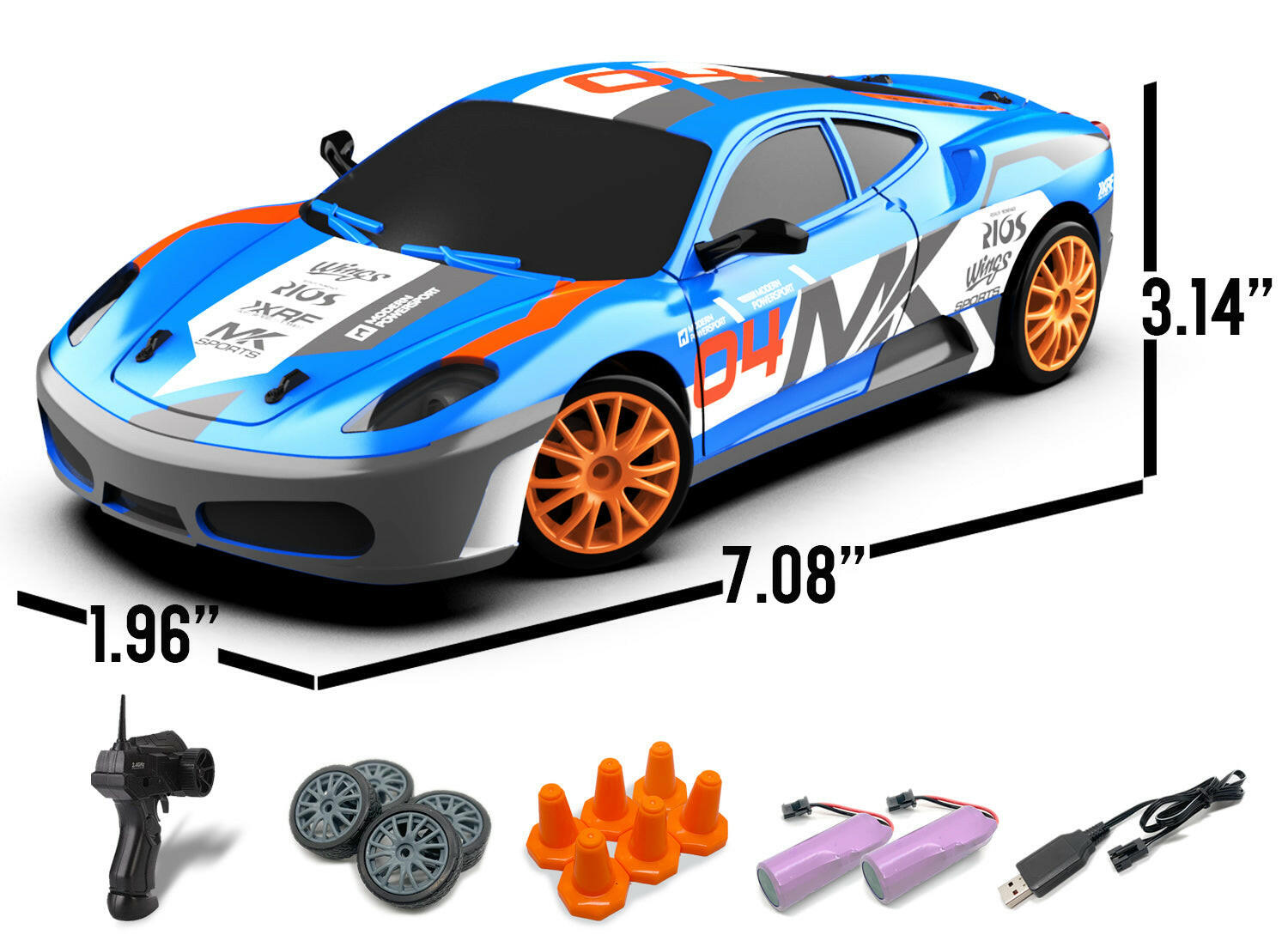 RACENT Speedster: 1:24 RC Car, 10MPH, LED, Drift Wheels EXHOBBY Dealer.