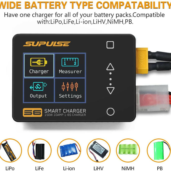 SUPULSE S6 Balance Charger Discharger for 1S-6S LiPo Battery NiMH/NiCD/Li-PO/Li-Fe/Pb with Power Supply - EXHOBBY