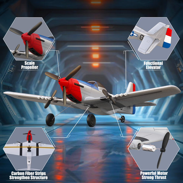 VOLANTEXRC 3-CH Airplanes P51 Mustang WWII Remote Control Airplane for Beginners with Gyro Stabilization System