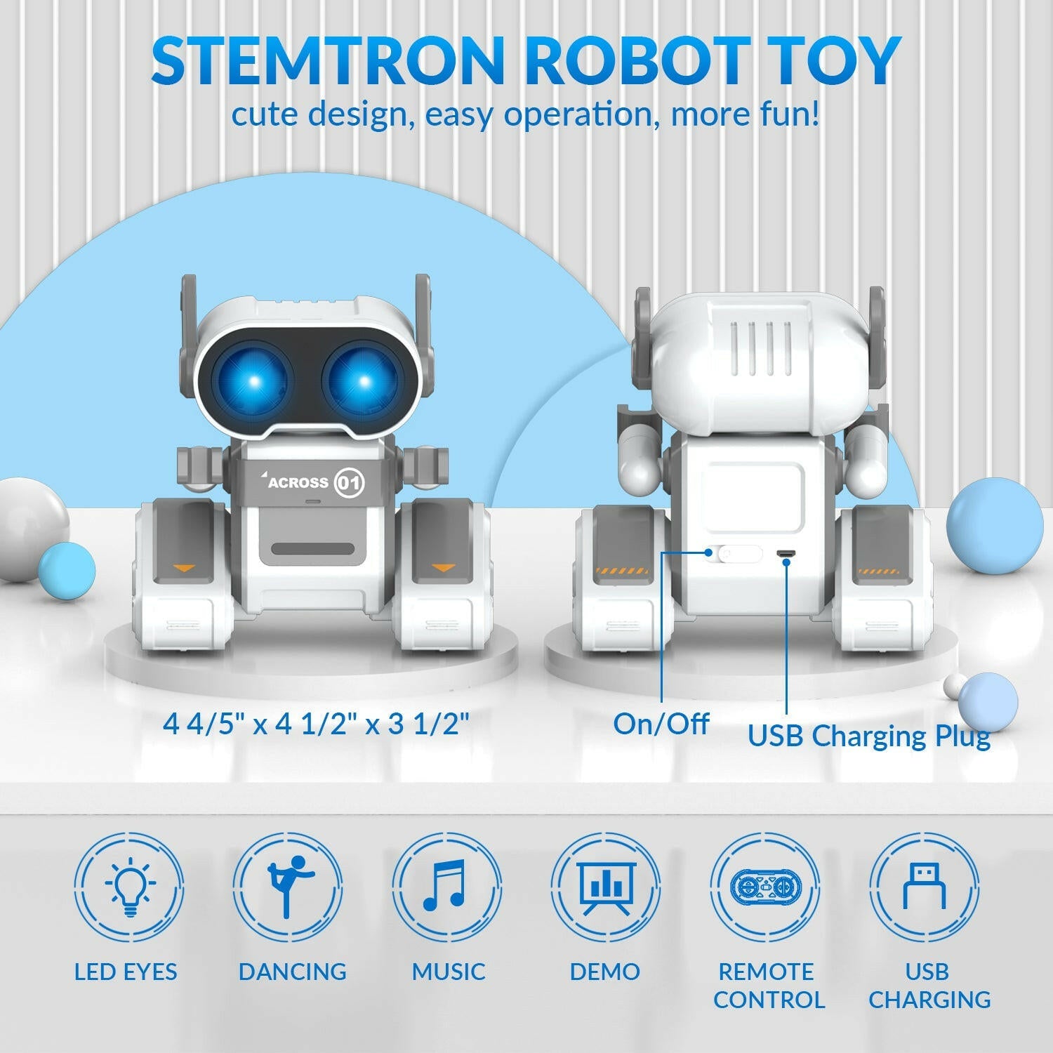 STEMTRON Rechargeable RC Robot Toys with Auto Demo, Dance Moves, Music for Kids (Grey) EXHOBBY Dealer.