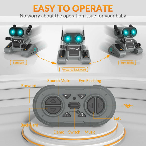 STEMTRON Rechargeable RC Robot Toys with Auto Demo, Dance Moves, Music for Kids (Black) EXHOBBY Dealer.