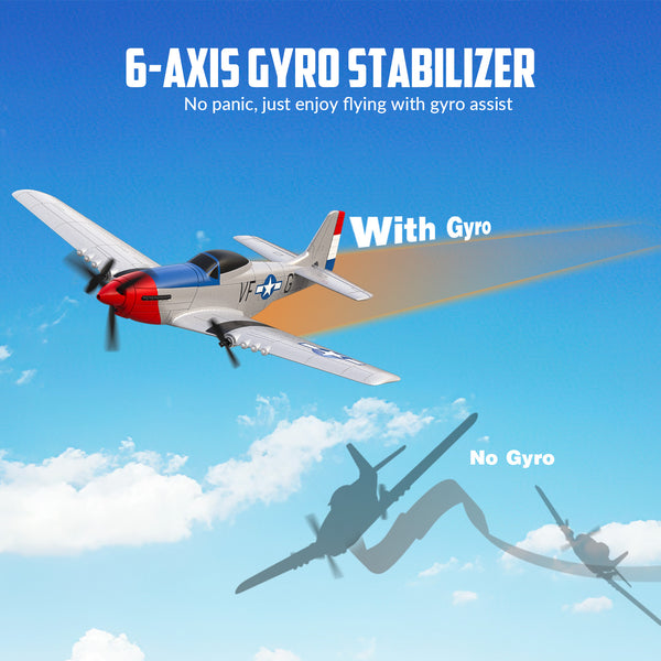 VOLANTEXRC 3-CH Airplanes P51 Mustang WWII Remote Control Airplane for Beginners with Gyro Stabilization System