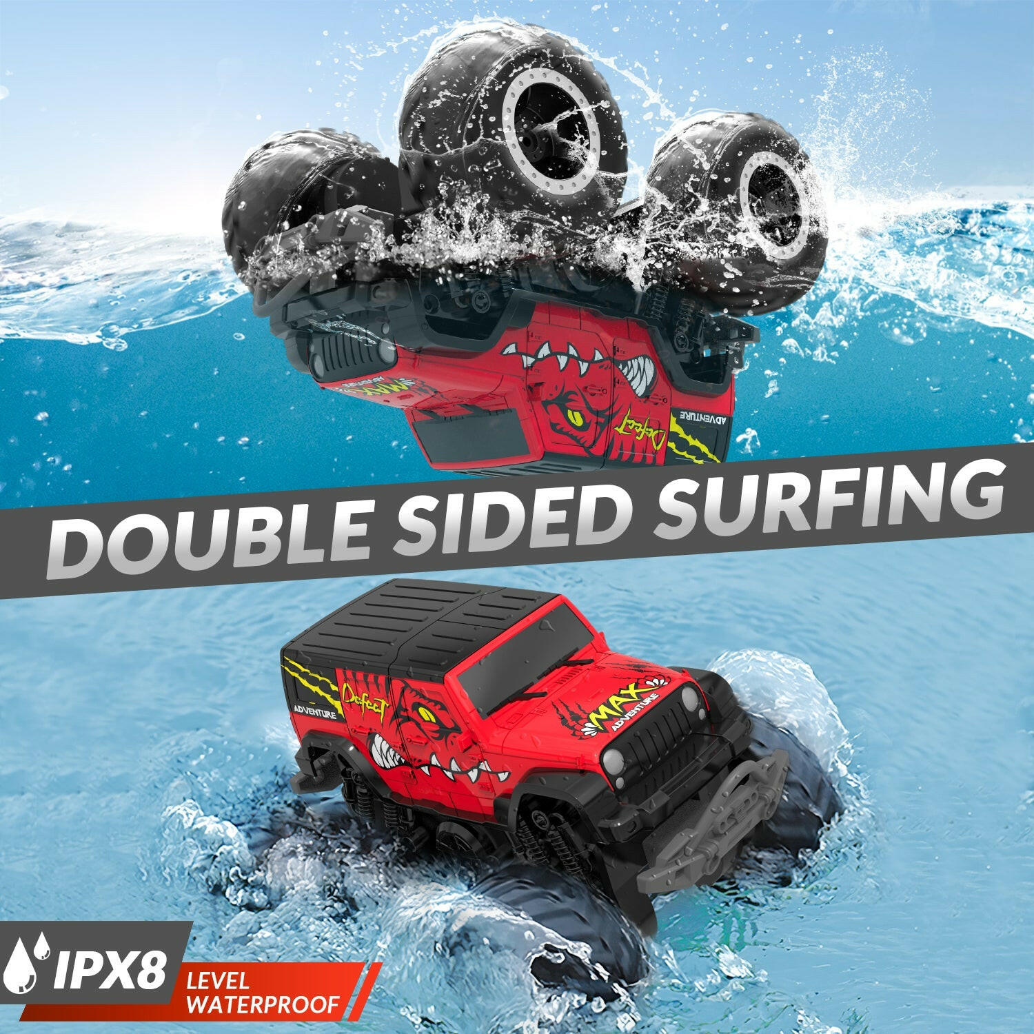 STEMTRON Amphibious Remote Control Car 1:20 All Terrain Off-Road Waterproof RC Monster Truck(Red) EXHOBBY Dealer.