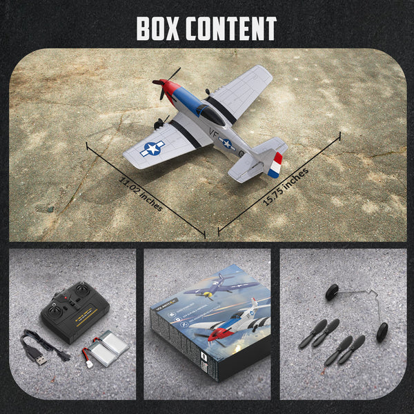 VOLANTEXRC 3-CH Airplanes P51 Mustang WWII Remote Control Airplane for Beginners with Gyro Stabilization System