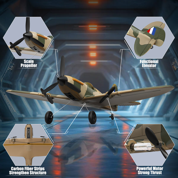 VOLANTEXRC 3-CH Airplanes Spitfire WWII Remote Control Airplane for Beginners with Gyro Stabilization System