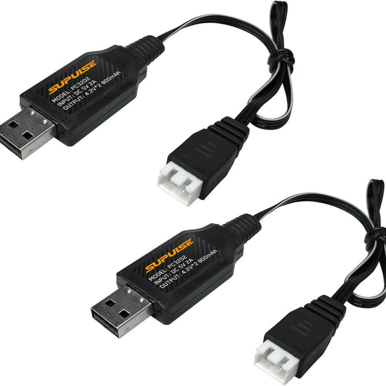 SUPULSE 2pcs USB Charger Cable 2A for 2S 7.4V LiPo Battery with XH-3Pin Plug for RC Quadcopter FPV Drone RC Boat RC Truck RC Plane.