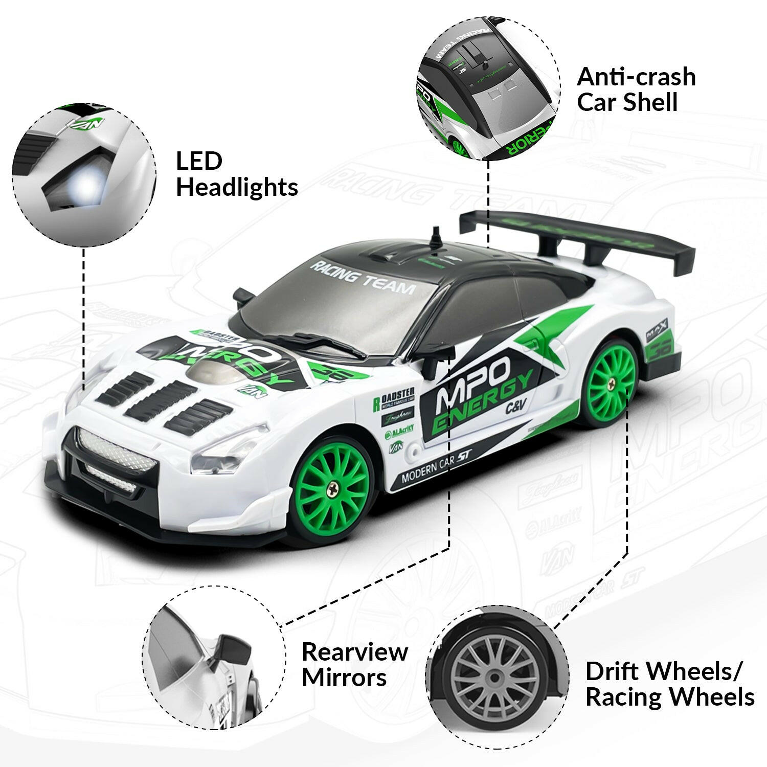 RACENT Drift King: 1:24 4WD RC, 10MPH, LED Lights EXHOBBY Dealer.