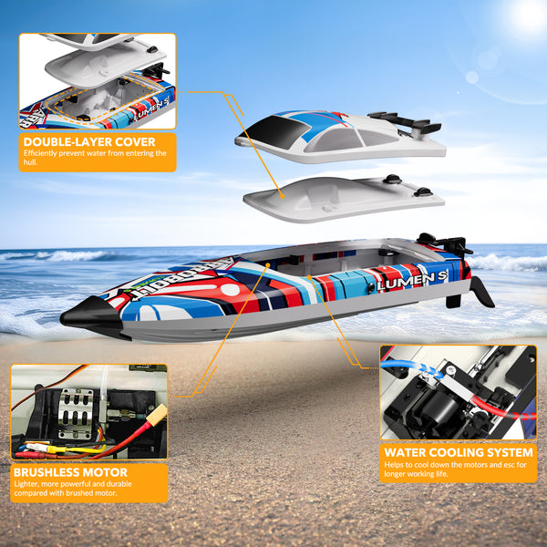 VOLANTEXRC Arrobolt Lumen S Brushless 35+MPH Fast RC Boat for Lakes RED