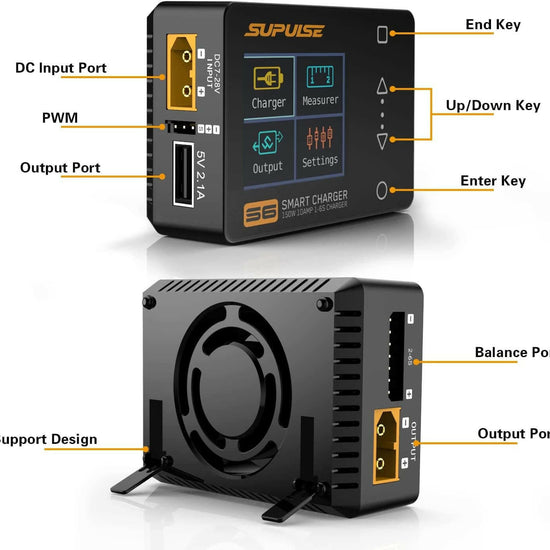 SUPULSE S6 Balance Charger Discharger for 1S-6S LiPo Battery NiMH/NiCD/Li-PO/Li-Fe/Pb with Power Supply - EXHOBBY