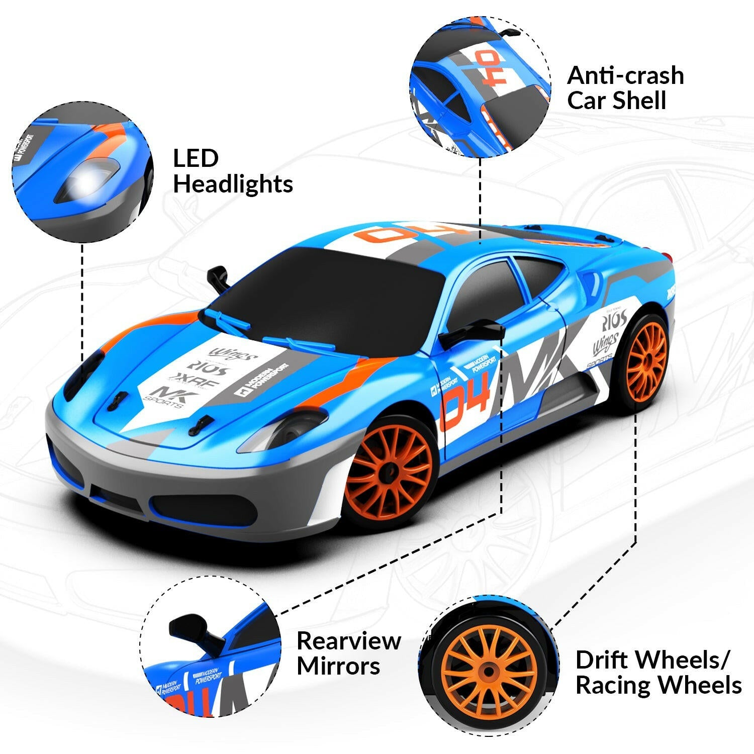 RACENT Speedster: 1:24 RC Car, 10MPH, LED, Drift Wheels EXHOBBY Dealer.