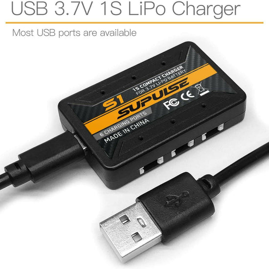 SUPULSE 6-in-1 Lipo Battery Charger 3.7V 1S 1 Cell Micro 6 Ports Compact Charger (S1) - EXHOBBY