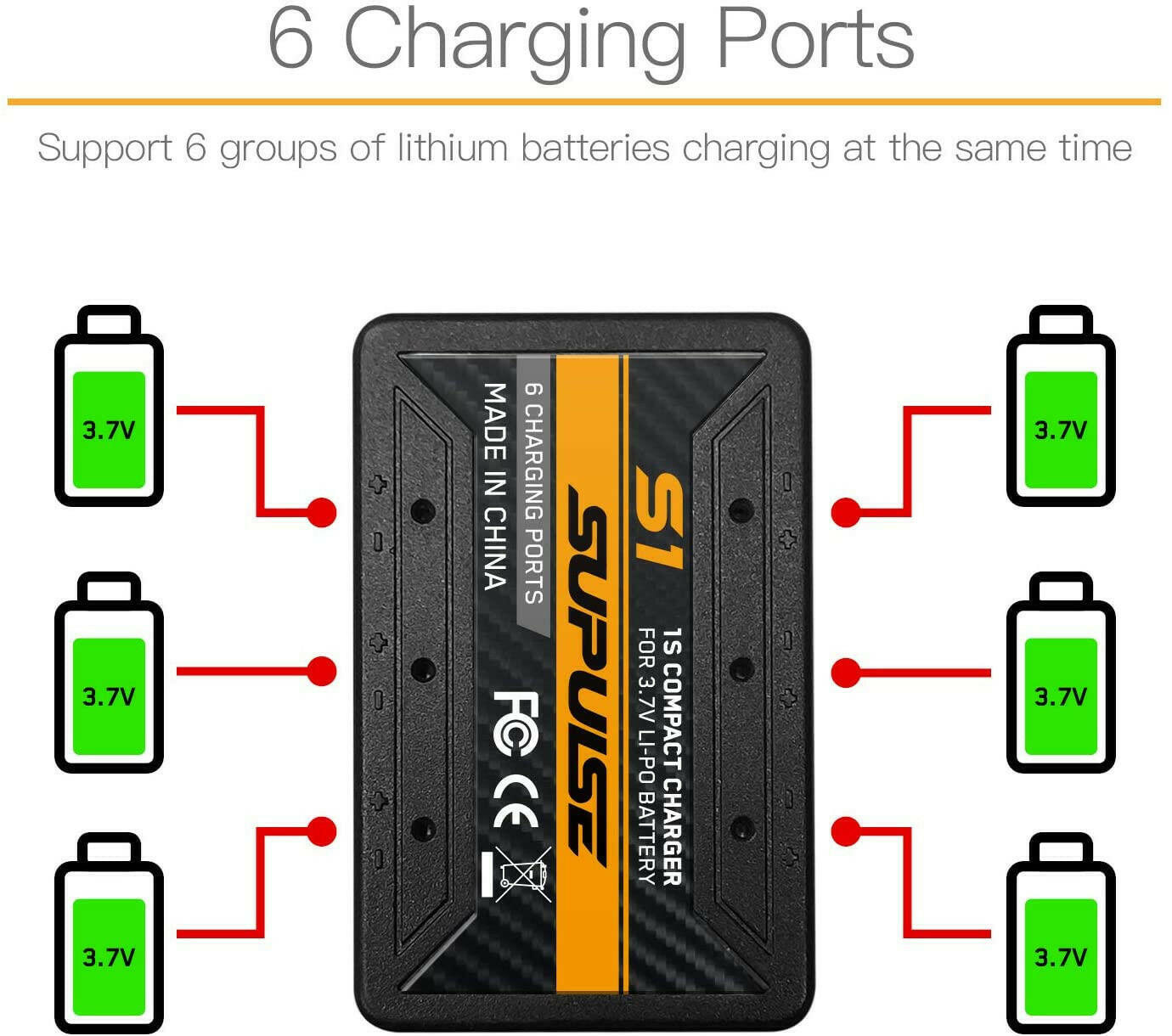 SUPULSE 6-in-1 Lipo Battery Charger 3.7V 1S 1 Cell Micro 6 Ports Compact Charger (S1) - EXHOBBY