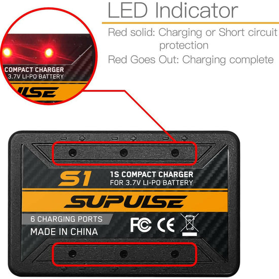 SUPULSE 6-in-1 Lipo Battery Charger 3.7V 1S 1 Cell Micro 6 Ports Compact Charger (S1) - EXHOBBY