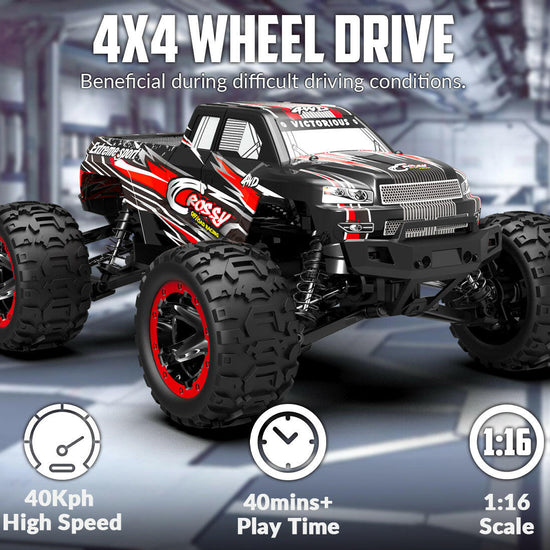 Racent 1:16 Remote Control Car 30MPH High Speed 4WD Off-Road RC Monster Truck Red (With Green Car Shell) EXHOBBY Dealer.